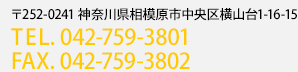 〒252-0241 神奈川県相模原市中央区横山台1-16-15
TEL.042-759-3801
FAX.042-759-3802